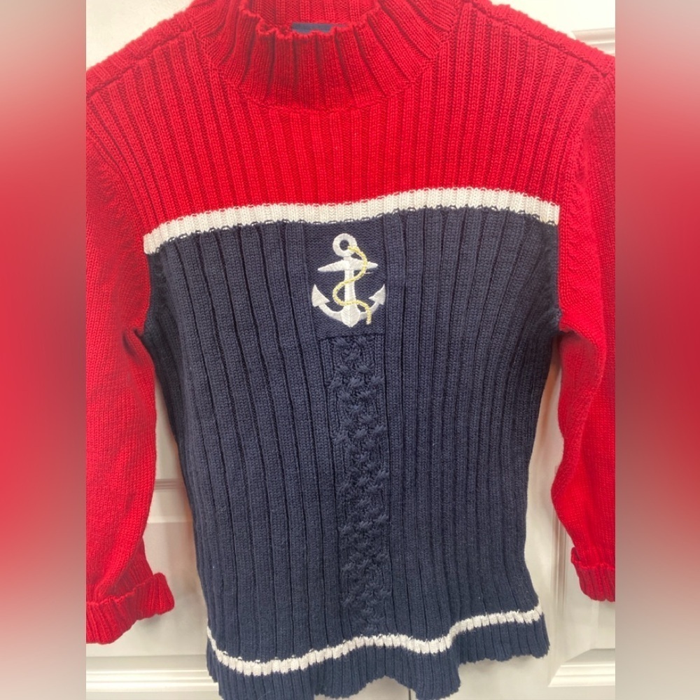 Vintage Knit Pullover Sweater Anchor Nautical Mock Neck Fisherman Embroidered M